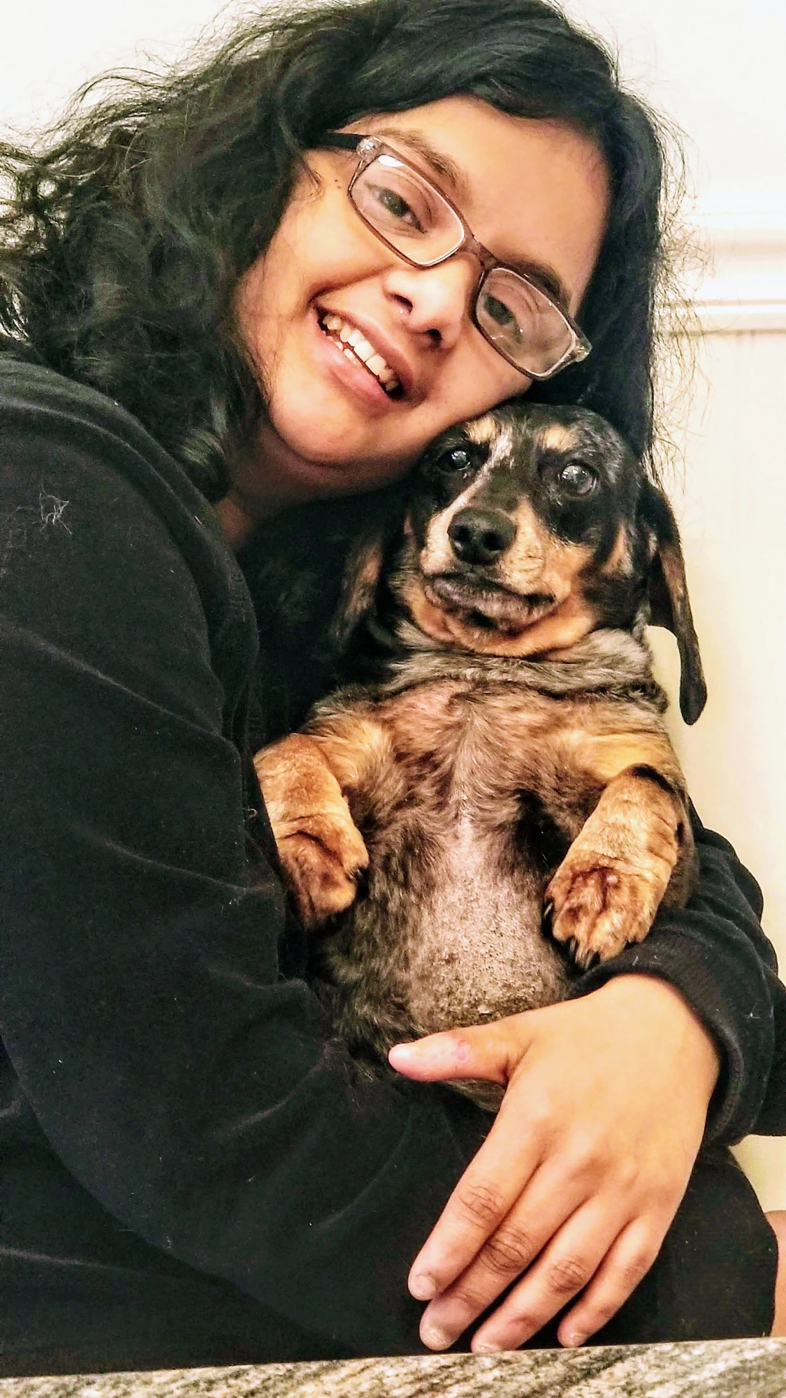 Danielle and her dachshund Ritzy, 2019.