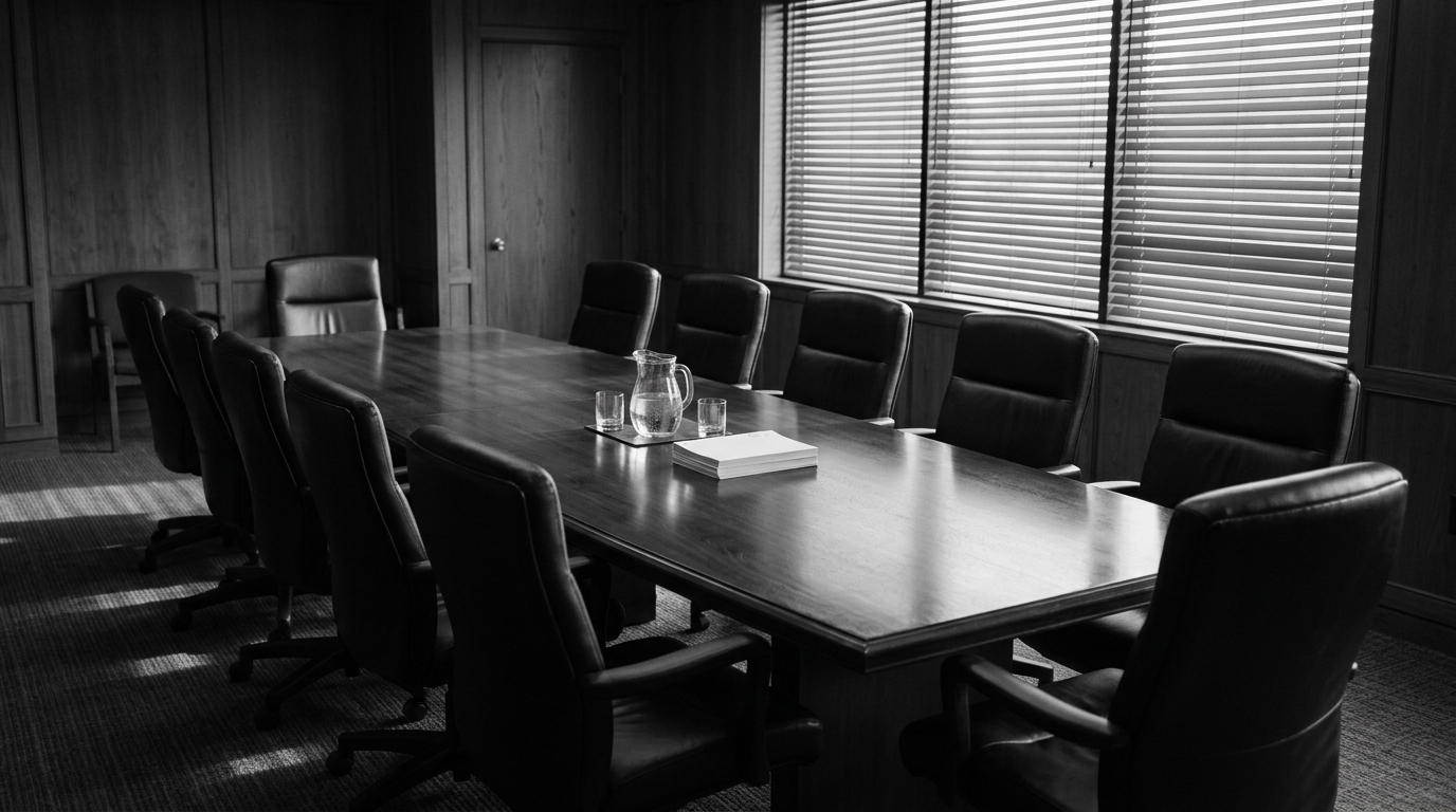 An empty formal courtroom, seat of the case.